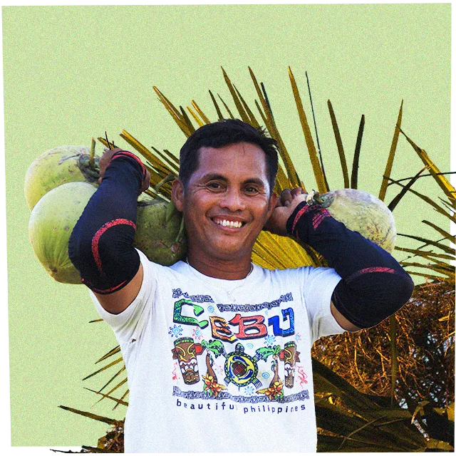 man carrying coconuts